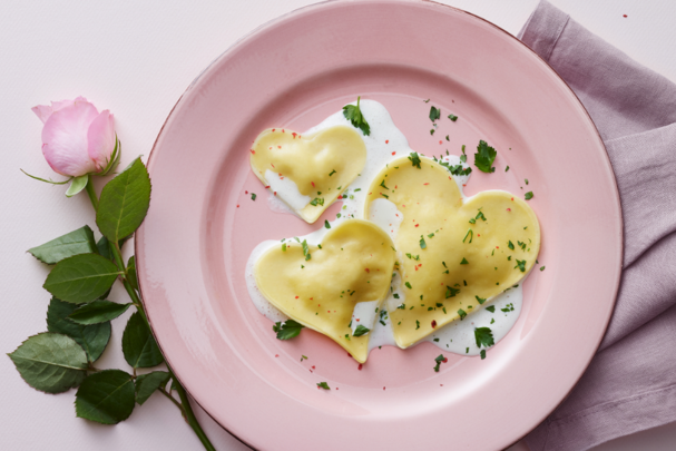 Raviolis de cor amb Emmentaler AOP i salsa Prosecco